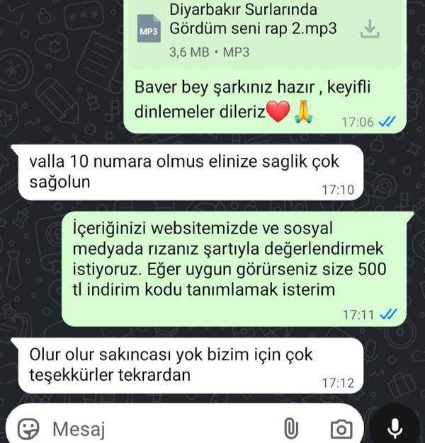 Müşteri mesajı Baver Bey